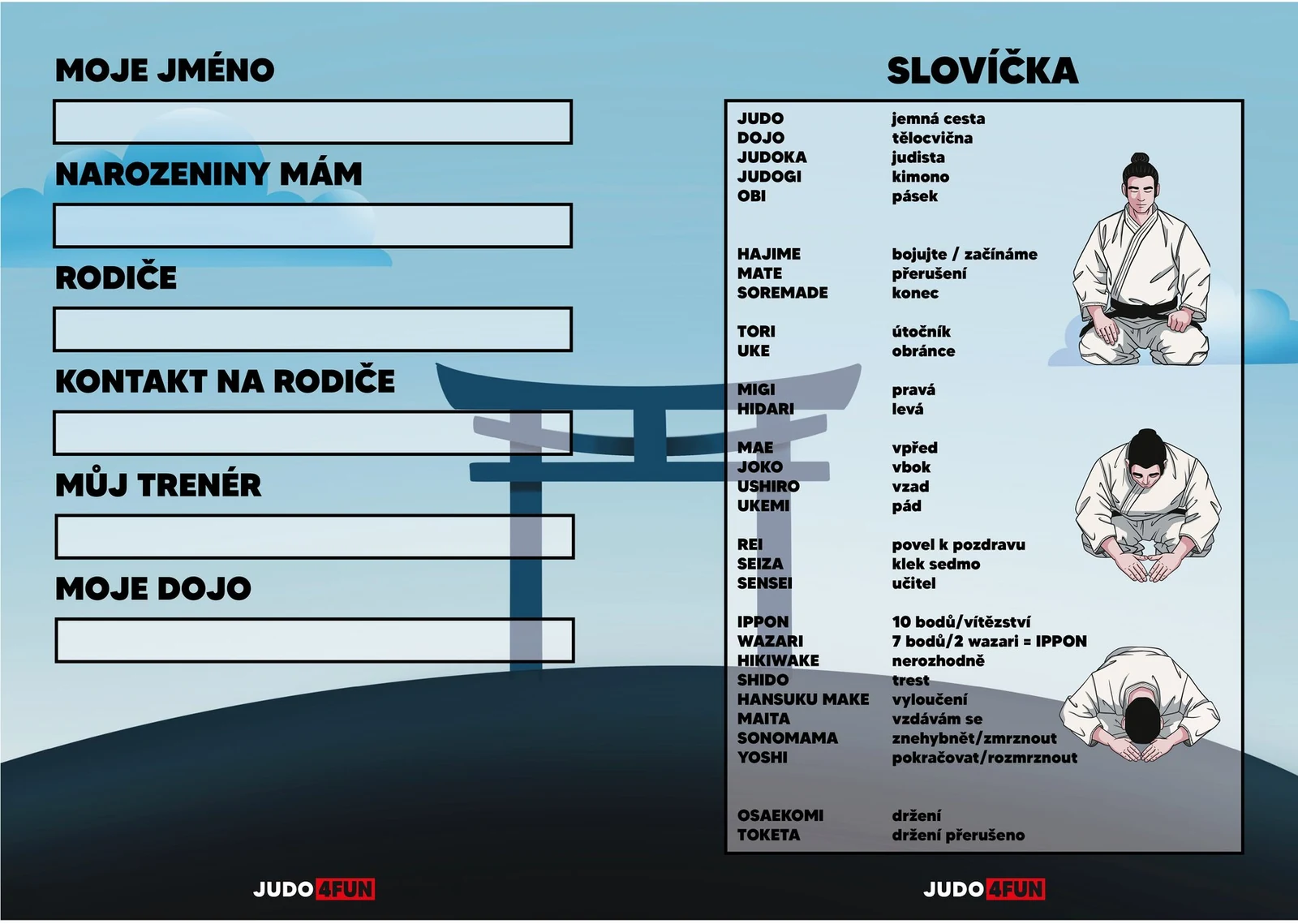 Úvodní dvojstrana alba – osobní údaje a japonská slovíčka