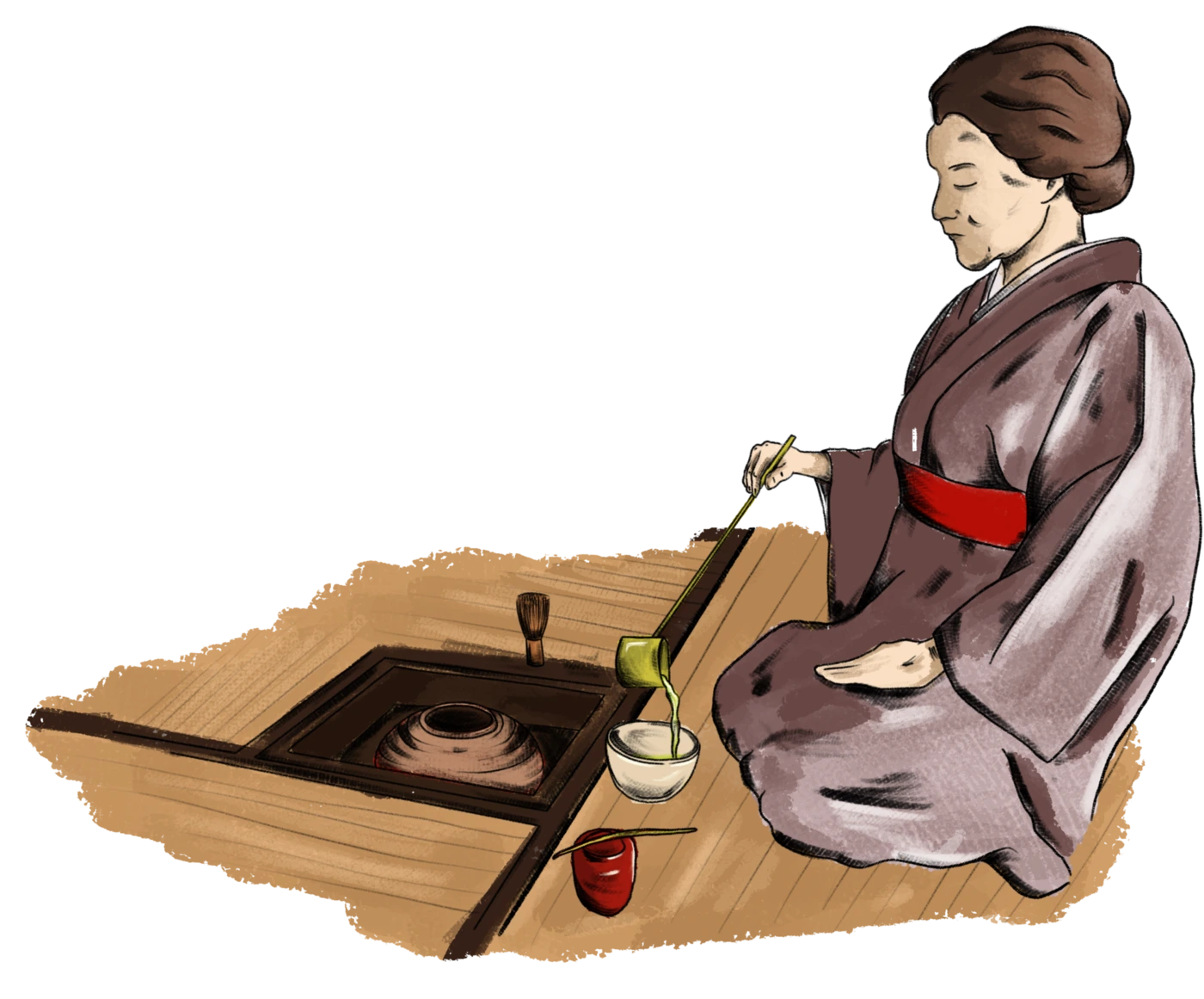 Autorská ilustrace japonského čajového obřadu